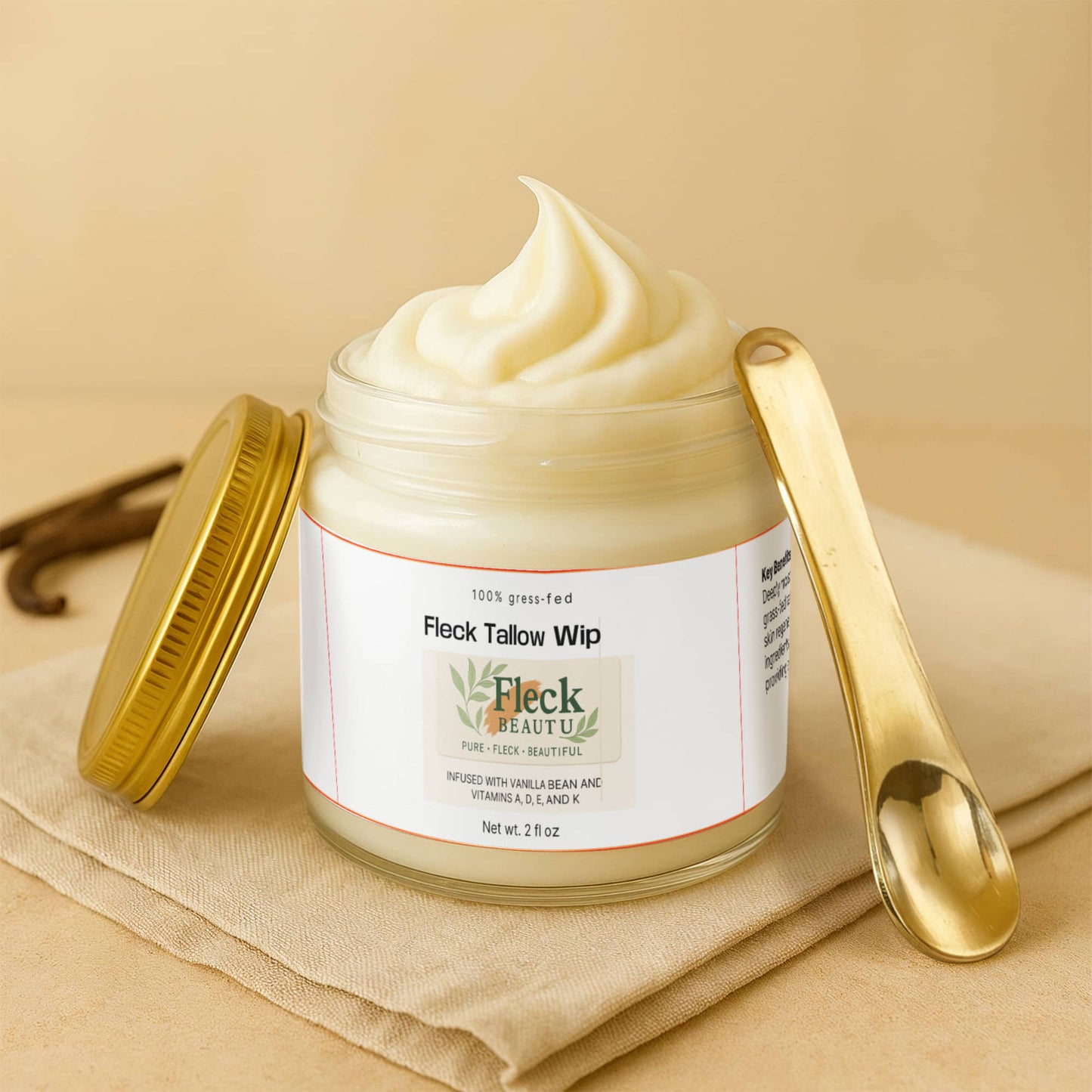 Fleck Tallow Whip Grass-Fed Tallow Balm with Vanilla Bean